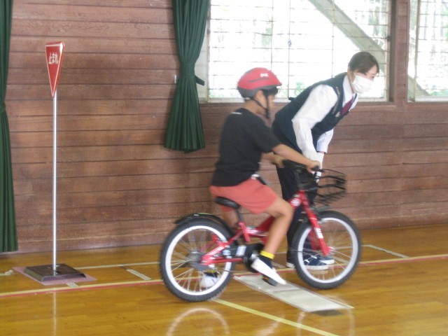 自転車でコースを走る写真