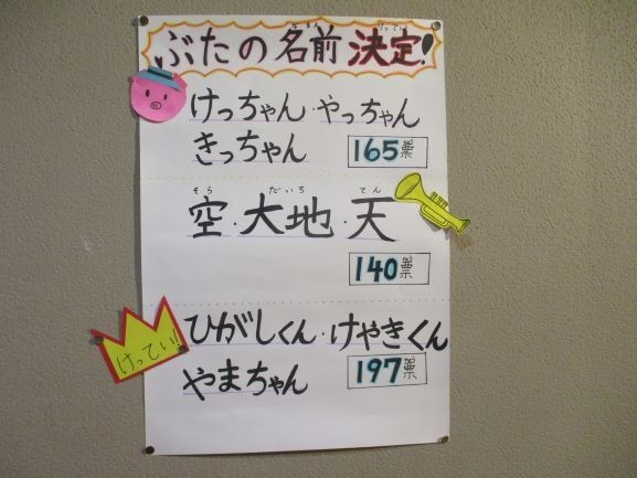2024年9月30日　3匹のぶたの名前　決定通知