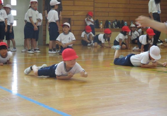 2024年10月24日　1年3組　体育　マット遊び　動物歩き１